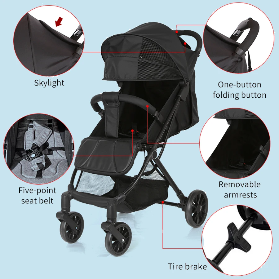 Baby Stroller, One Click Folding Newborn Stroller, Lightweight and Comfortable Baby Travel Stroller