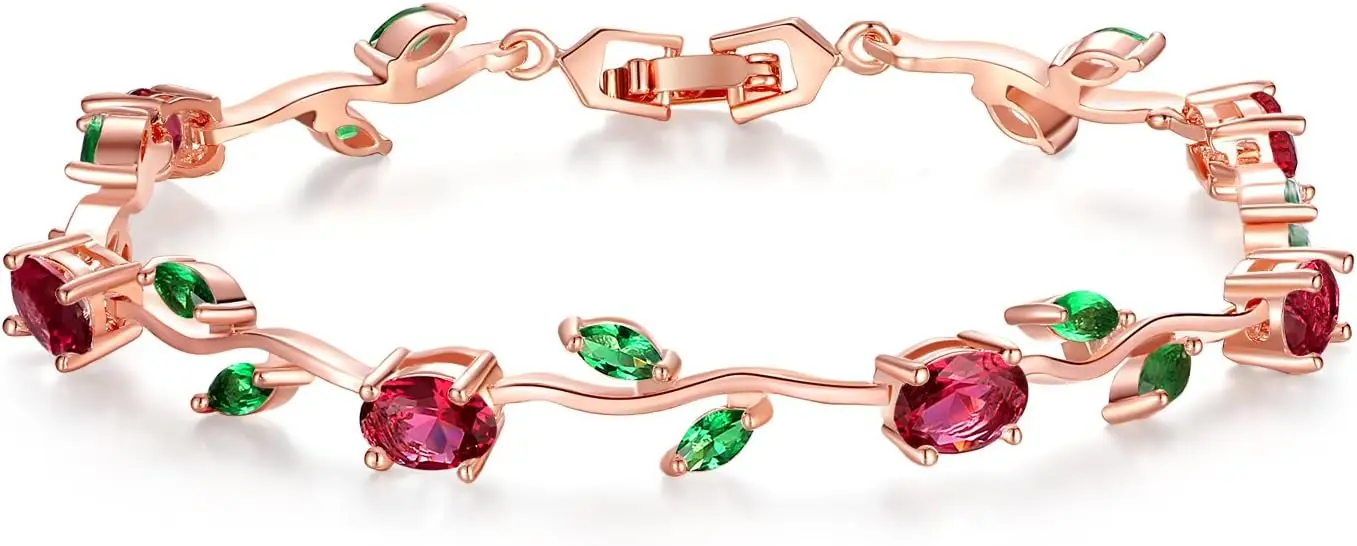 Hermosa Pulsera de 7 Pulgadas con Circonitas Cúbicas AAA y Baño de Oro Blanco con Diseño de Flor y Ramas para Madres
