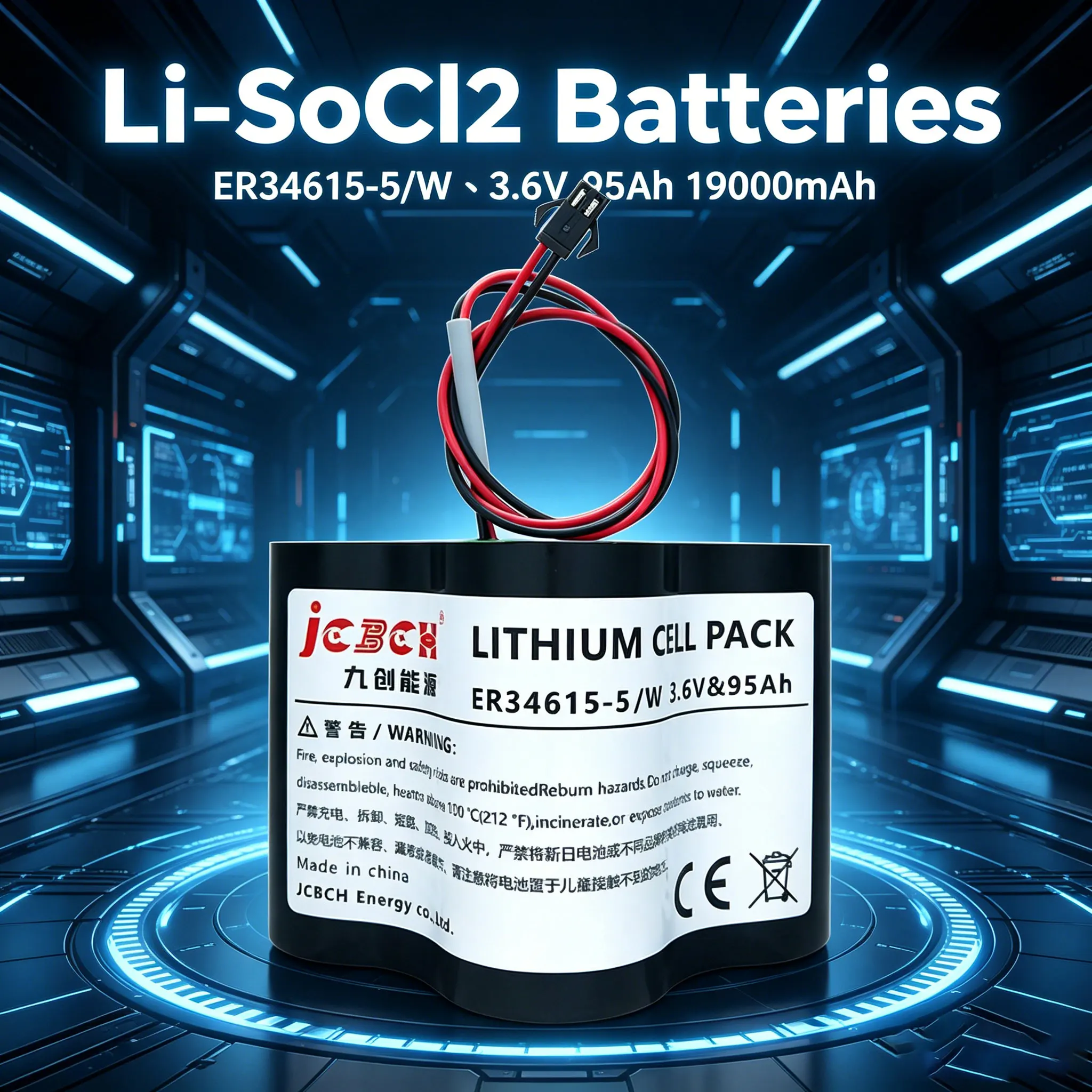 ER34615-5/W 3.6V 95Ah Li-SOCl2 Batteries Intelligent Instrumentation Device Driver Flow Meter GPS Positioning Sensor