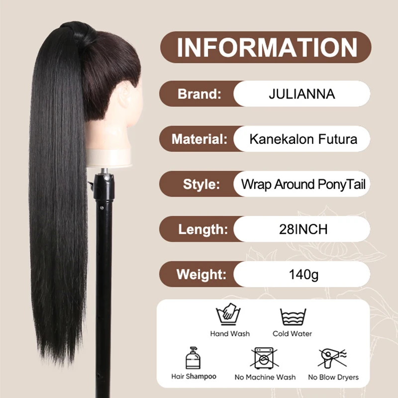 Snowdrop Hair Synthetic 28 inches Hair Pieces Heat Resistant Smooth Hairpieces Pony Tail Wrap Around Ponytail Extensions