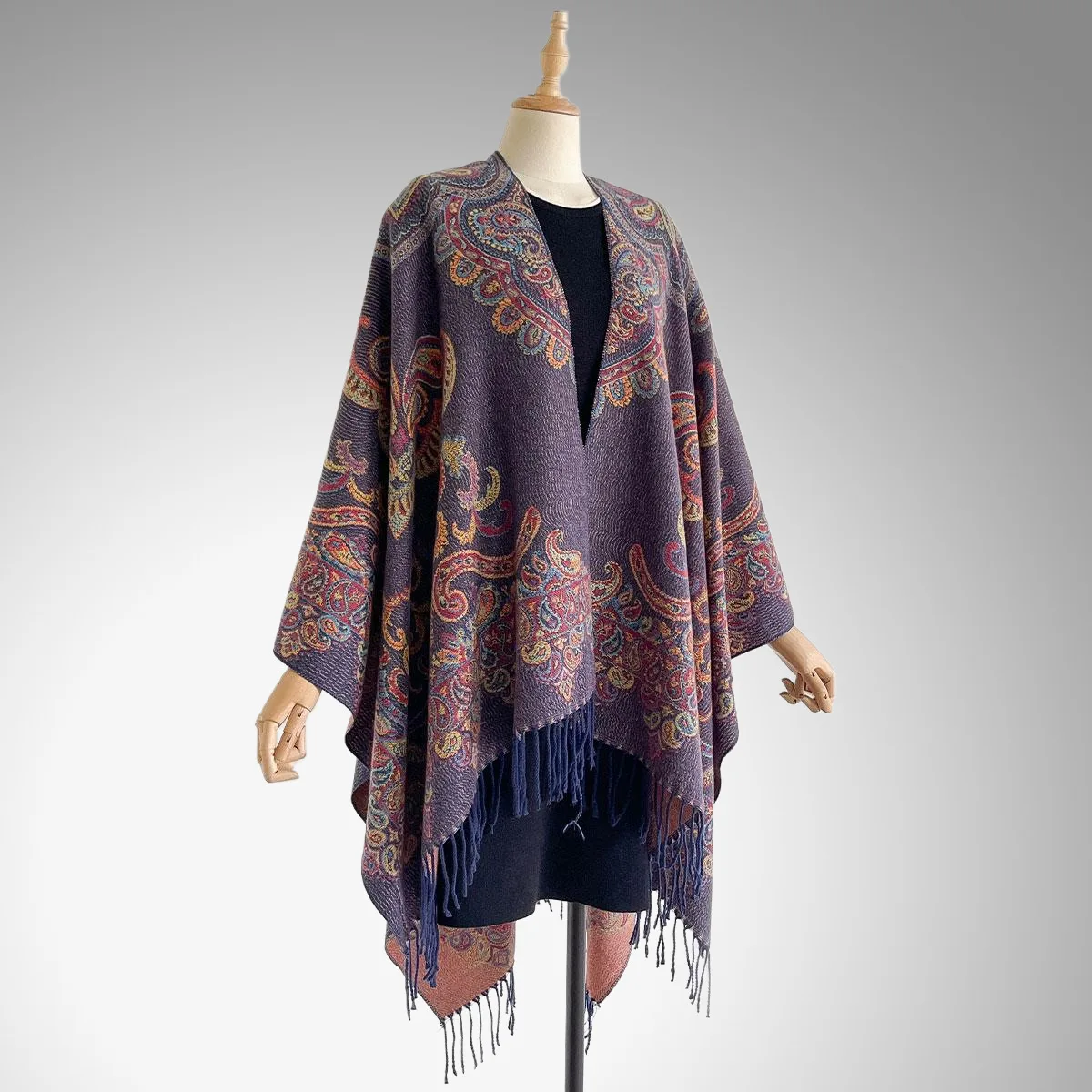 

2025 Autumn/Winter Foreign Trade Ethnic Wind Jacquard Cashmere Tassel Wrap Cardigan New Women's Scarf Wrap Poncho P3