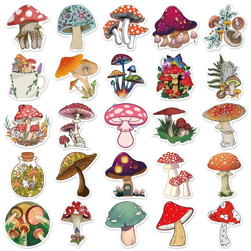 10/30/50Pcs Cartoon Mushroom Waterproof Graffiti Sticker Decorative Luggage Cup Laptop Phone Skateboard Guitar Scrapbook Sticker