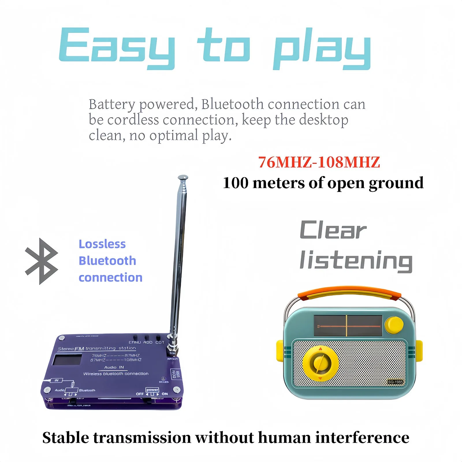 Imagem -03 - Hamgeek Bluetooth Transmissor fm Bateria para Transmissão 100-meter 76mhz108mhz