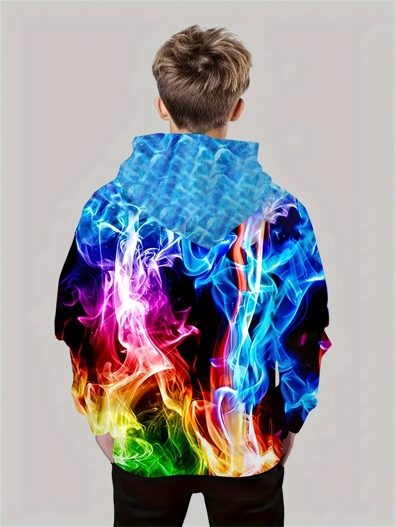 Kinder Kleidung Jungen Hoodies Langarm 3D Flamme drucken Kinder Frühling Herbst Kleidung lässig stilvolle Jungen Mädchen Kleidung Pullover Tops – Detail 4