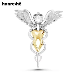 Hanreshe Luxury Caduceus Tooth Wings Brooch Medical Dentist Lapel Backpack Snake Stick Badge Pins Jewelry Gift for Dental Doctor