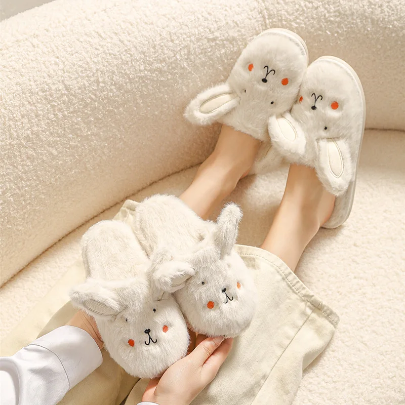 Winter Big Ears Rabbit Plush Warm Cute Parent-child Home Slippers Indoor Home Cartoon Gilr Women Shoes