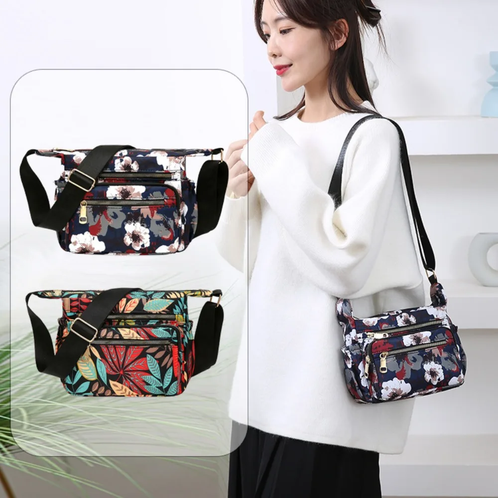 Retro Printed Oxford Shoulder Bag Minimalist Lady Messenger Bag Beach Bag Multi-layer Large Capacity Mom Commuting Bag