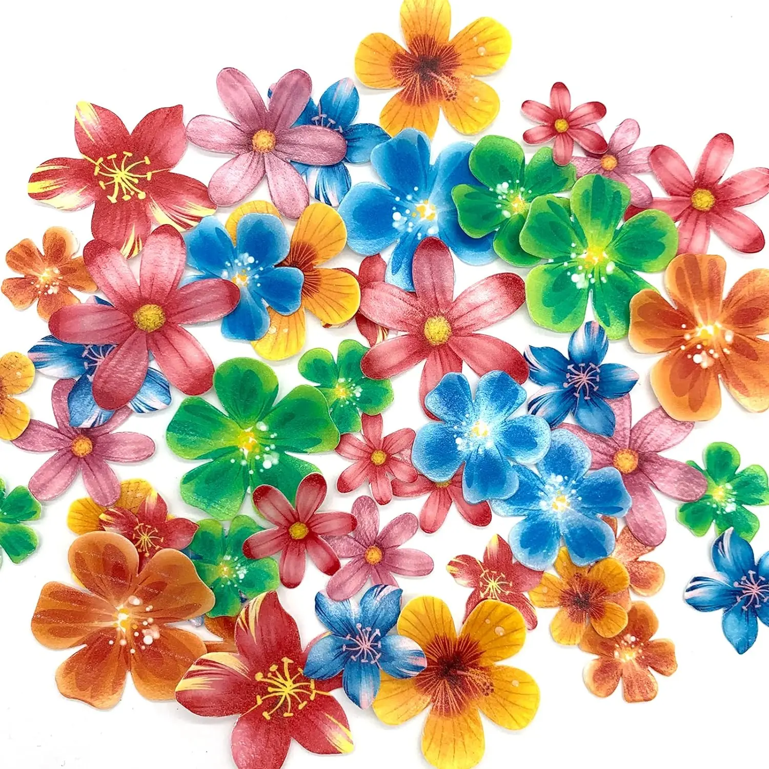 75Pcs Wafer Flowers Cupcake Toppers Wedding Cake Party Food Decoration Mixed Size & Colour