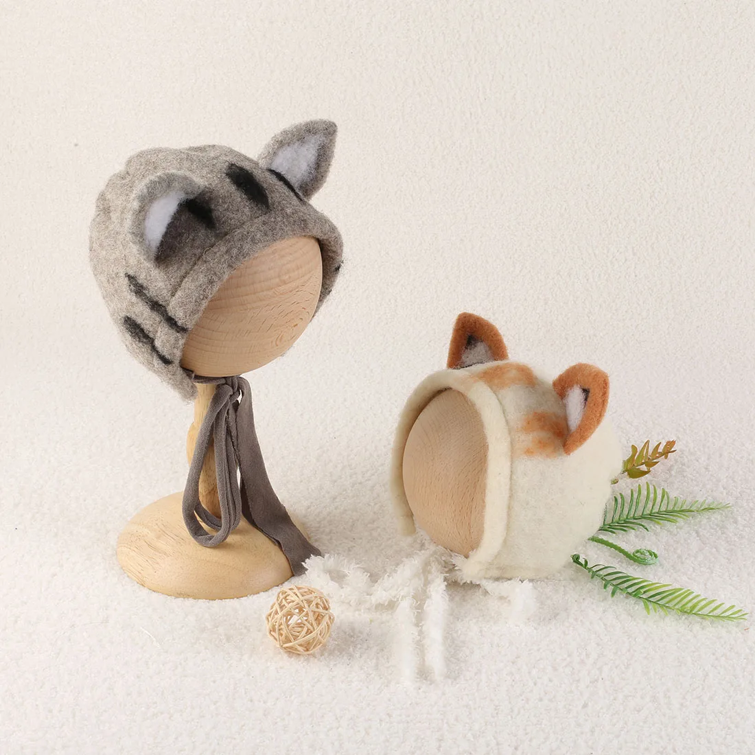 

Vintage Wool Felt Kitten Hat Girl Baby Flower Bonnet Newborn Photography Props Corrugated Animal Hat Cat Bonnet Photo Shoot Prop