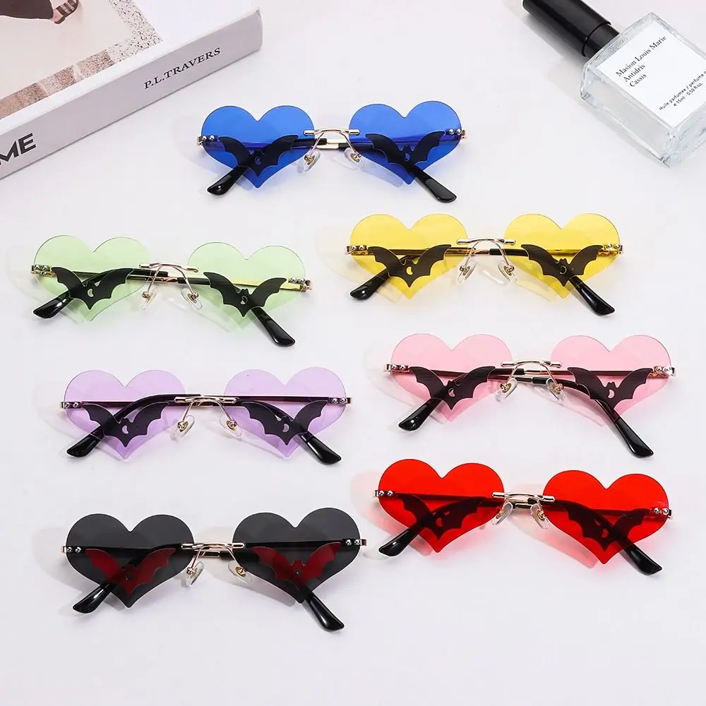 New Heart-shaped Bat Sunglasses Novel Rimless Gothic Glasses for Women Men Festival Party Glasses Trendy Eyewear UV 400