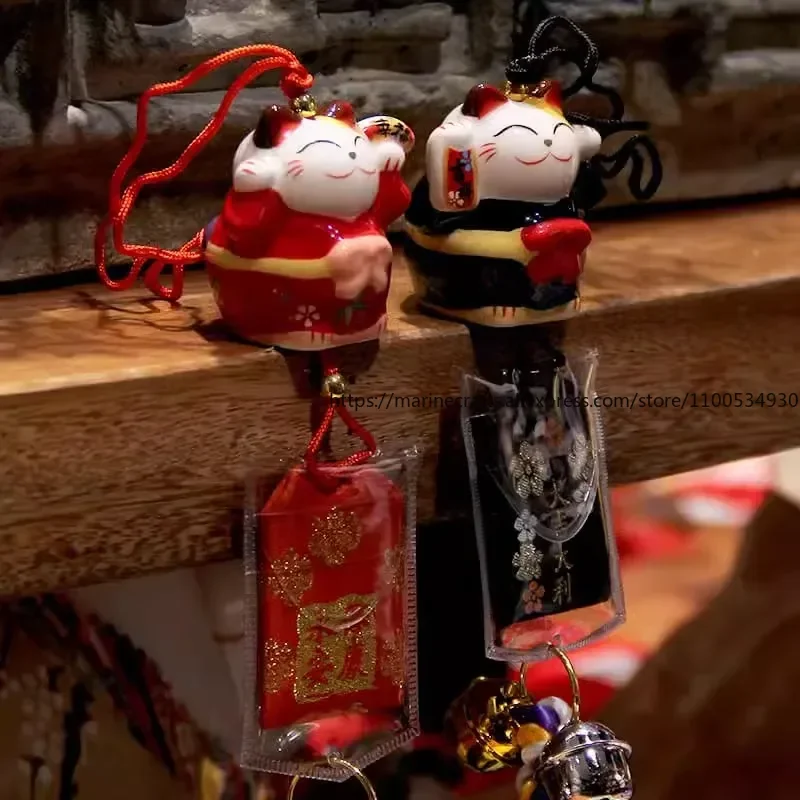 

Lucky Ceramic Fortune Cat Car Accessory, Prosperity Cat Sculpture For Car Safety And Good Fortune, Blessing Charm Pendant