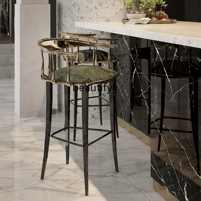 Light Luxury Bar Chair Lifting Designer Model Metal Stainless Steel Reception Bar Pure Copper Die Casting Backrest High Stool