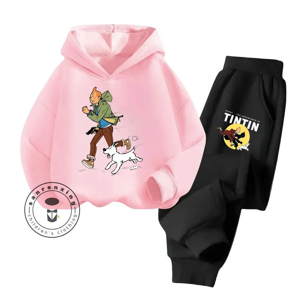 2024 The Adventures of Tintin Cartoon Stylish Long Sleeve Delicate Softness and Profound Fashion for Kids\' Everyday Hoodie Set