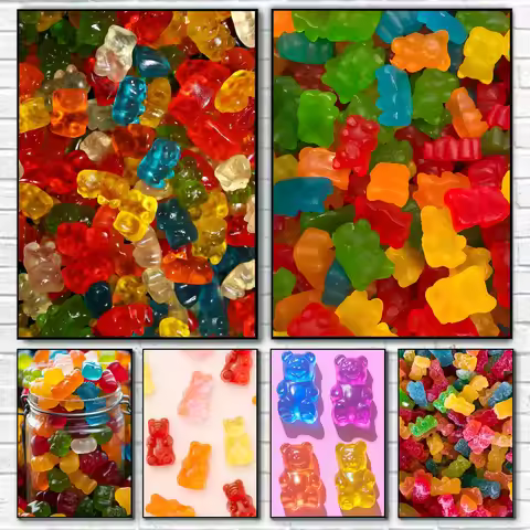 Gummy Bears Poster Self-adhesive Art Waterproof Paper Sticker Coffee House Bar Room