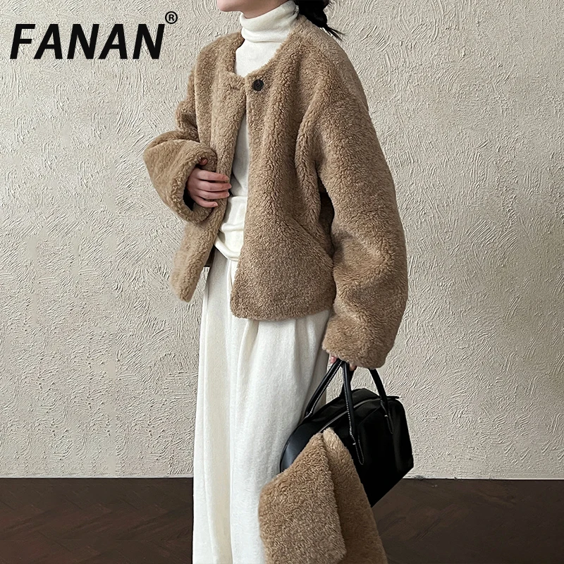 FANAN Elegant Faux Fur Warm Coats For Women Scarf Collar Design Single Breasted Office Lady Female Coats Fashion 2025 Winter New