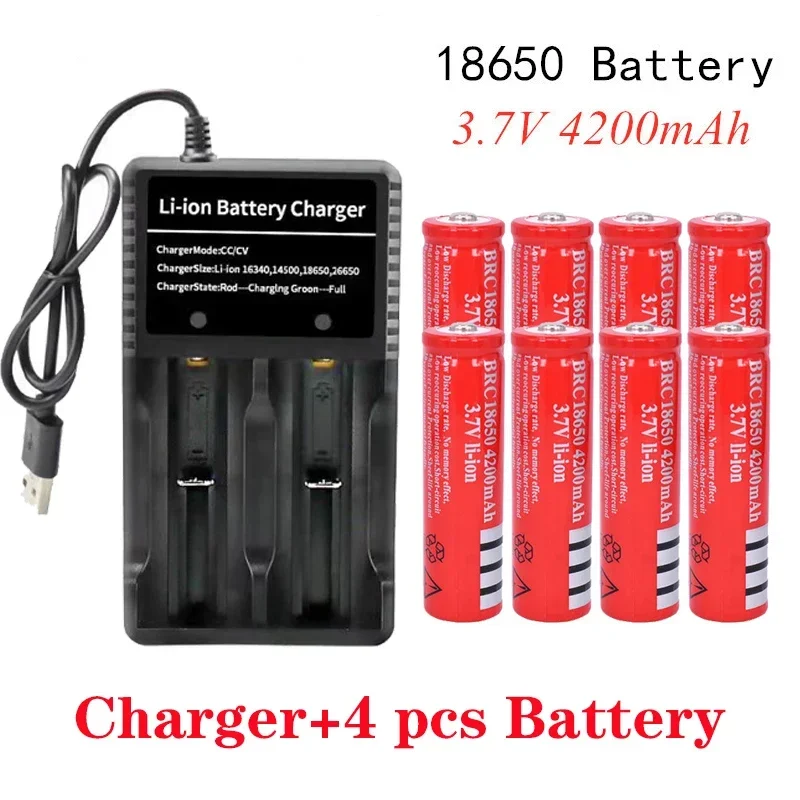 2-10pcs 100% new original 18650 Rechargable Battery 18650 3.7V 4200mAh Battery for LED Lantern torch+USB Charger