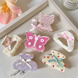 Cute Sweet Bow Flower Hair Claw Women Girl Bowknot Ribbon Crab Clip Y2k hark Clip Hair Clip Hair Accessories