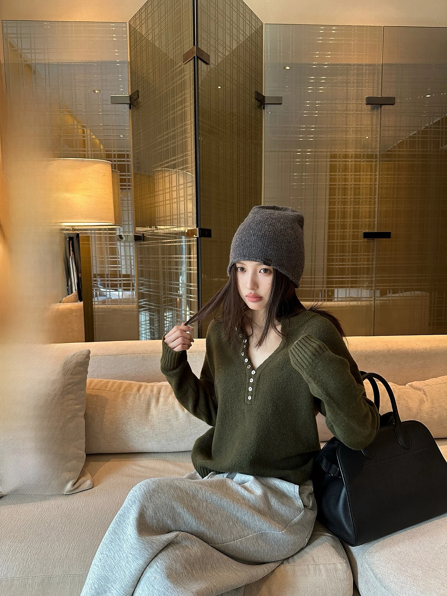 

Женский вязаный шерстяной свитер свободного кроя на пуговицах с воротником-стойкой, осенне-зимний, удобный, повседневный, длинный, мягкий, средней плотности