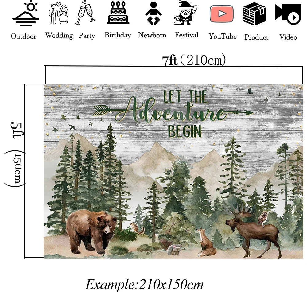 Wild One Baby Shower Backdrops Let the Adventure Begin Backgrounds Banners Forest Animal Theme Birthday Party Wooden Photobooth