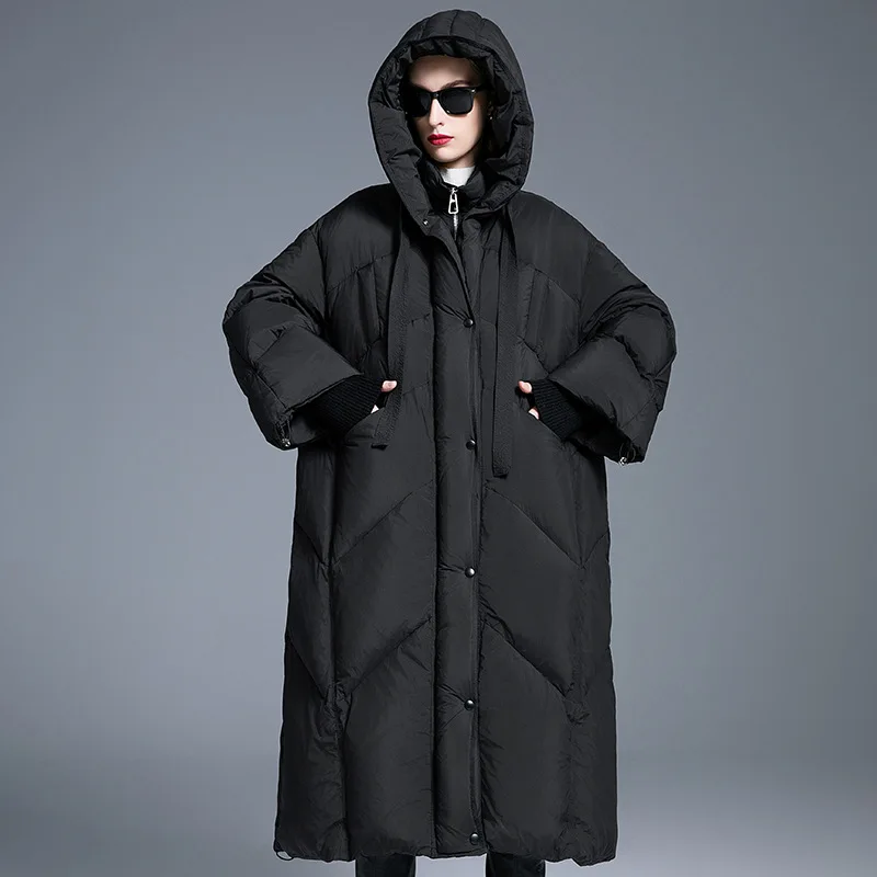 Luxo de alta qualidade design original inverno para baixo casaco para mulheres longo grosso acolchoado solto plus size pato branco para baixo jaqueta na moda