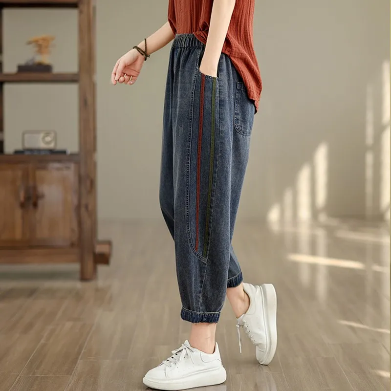 Women Casual Boyfriend Jeans New Arrival 2024 Vintage Style Streetwear Basics Loose High Waist Female Denim Harem Pants B3827