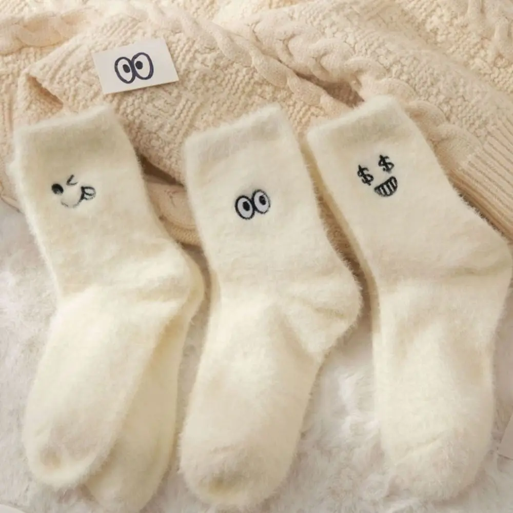 

5Pairs Kawaii Embroidered Mink Fur Socks Soft Cartoon Plush Socks Hosiery Sweet Thicken Warm Socks Girls