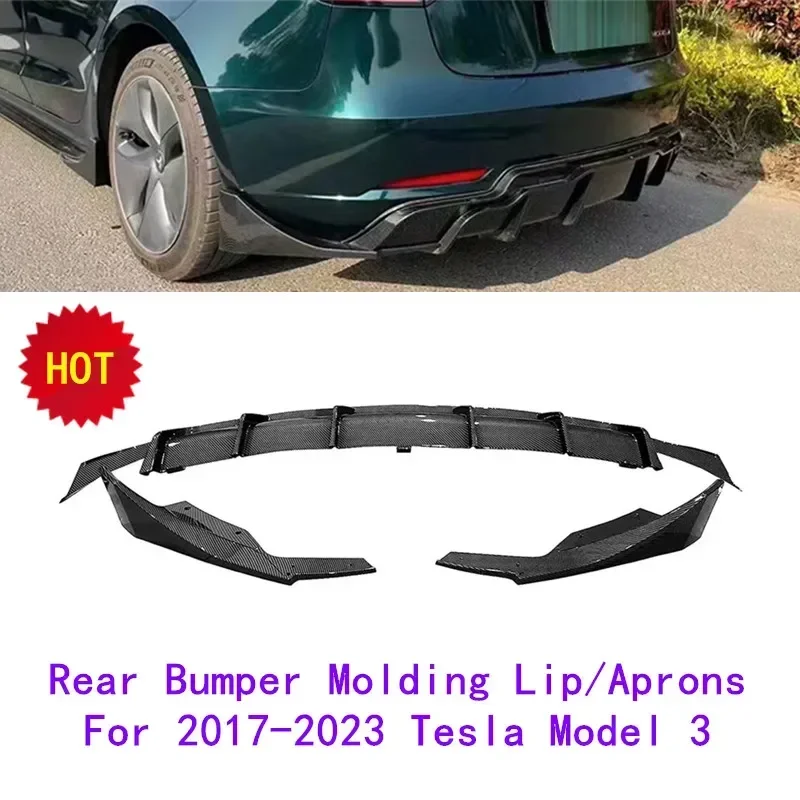 New! New Rear Diffuser Carbon Fiber Print PP/ABS Plastic IKON Style Rear Bumper Molding Lip/Aprons  For 2017-2023 Tesla Mod