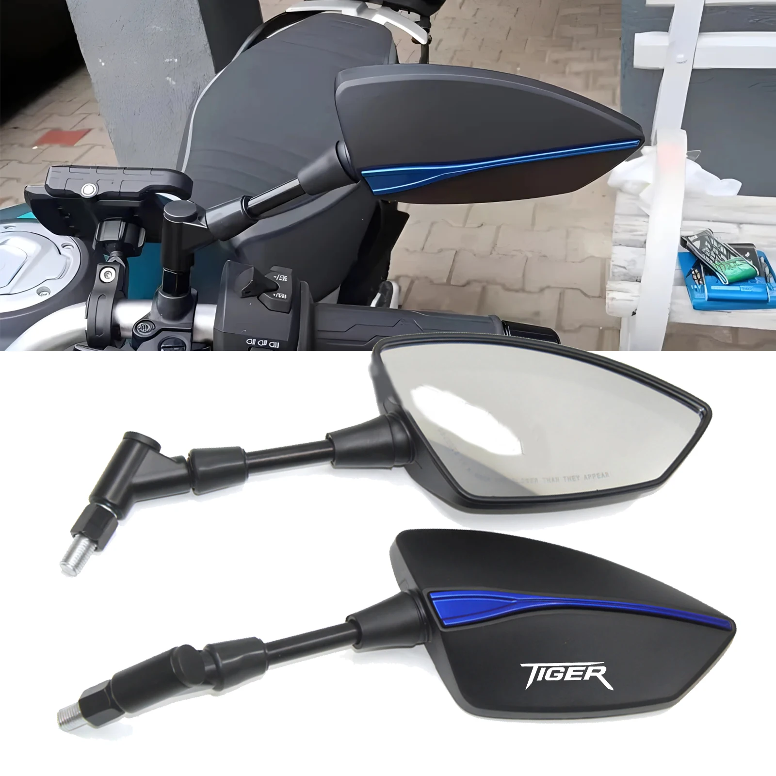 Motorradzubehör 8 mm 10 mm universelle verstellbare Rückspiegel für Tiger 800 900 GT PRO Rally Explorer