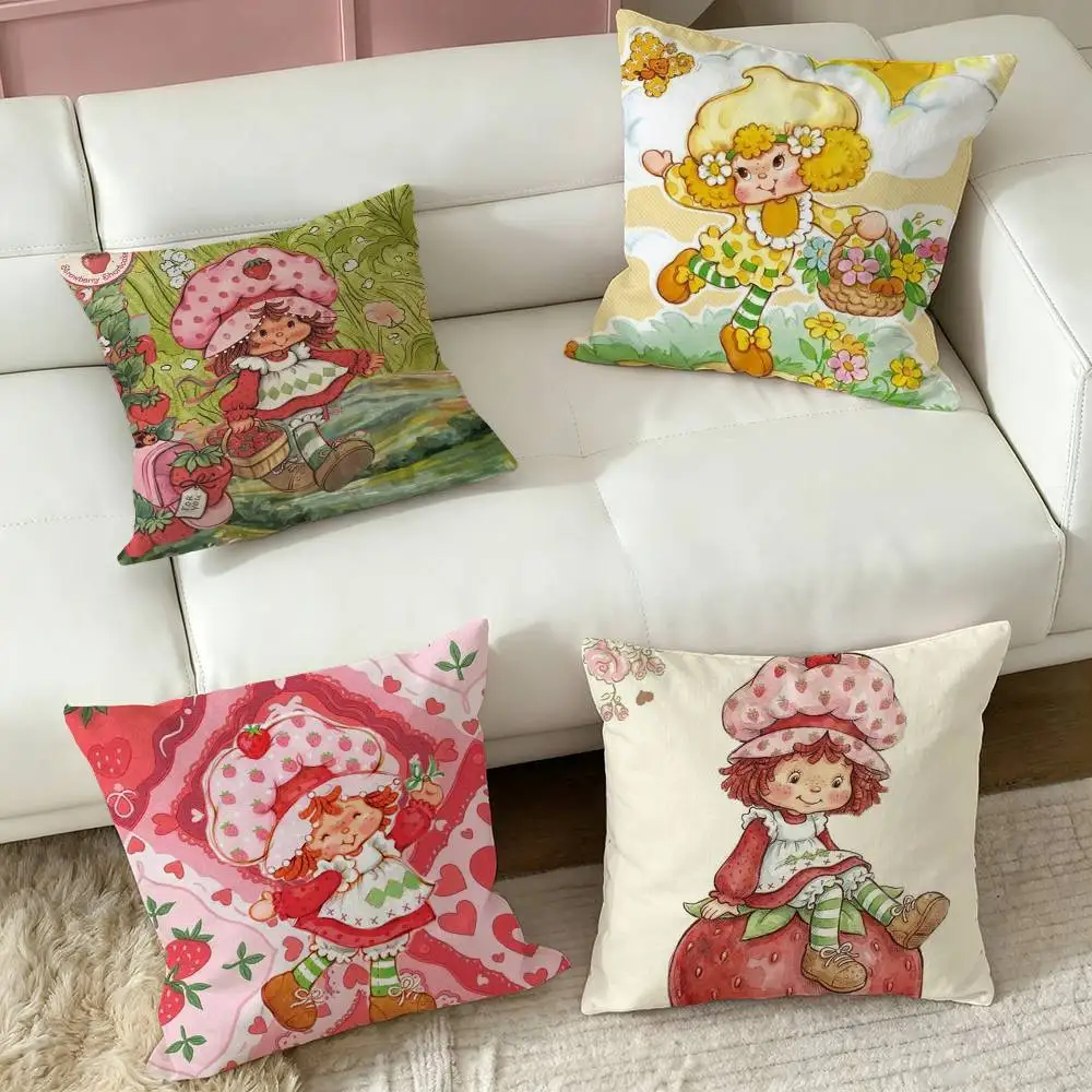 Cute S-Strawberry Shortcake-GirL-ll  Pillow Case Square Double-Sided Sofa Cushion Cover Bedroom Bedside Pillow