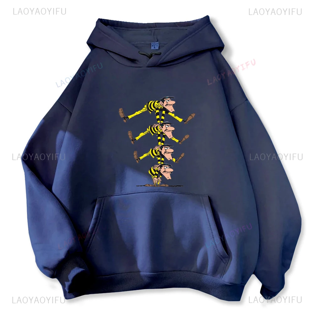 Lucky Luke Dalton Cartoon Graphics Casual Hoodie Harajuku Anime for Both Men and Women Daily Kawaii Round Neck Hoodie