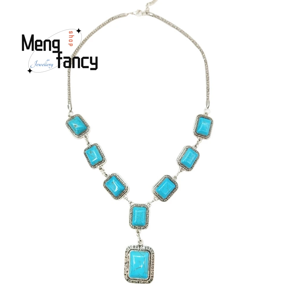 

Высококачественное ретро бирюзовое прямоугольное ожерелье, модные ювелирные изделия ручной работы, бестселлер, роскошное ожерелье, изысканное, элегантное, популярное