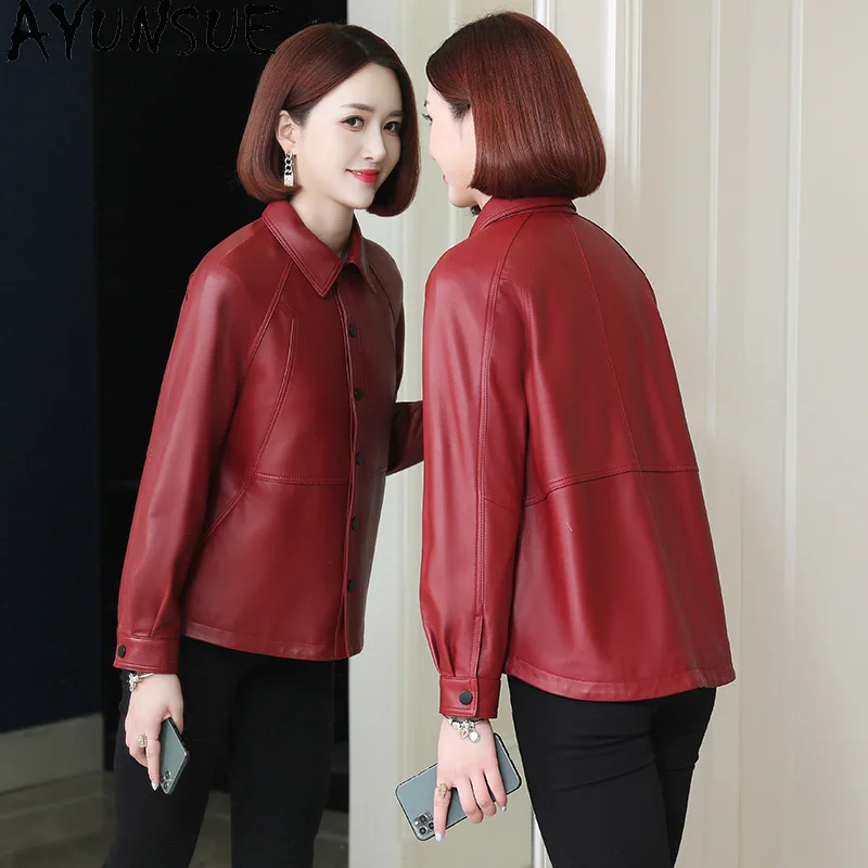 AYUNSUE 정품 가죽 자켓 여성 2025 진짜 양피 가죽 코트 여성 봄 가을 의류 캐주얼 슬림 맞는 Косуха Женская