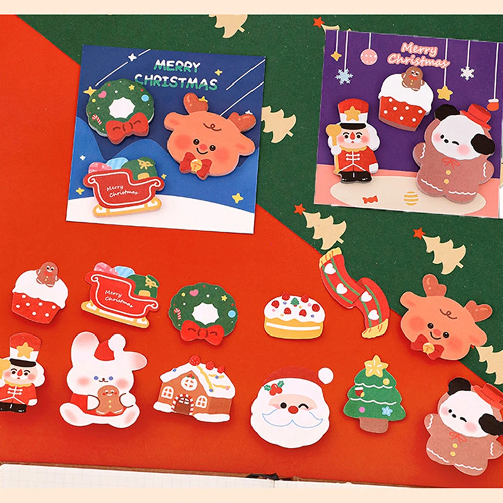 Notas adhesivas de Feliz Navidad de dibujos animados, libro de visitas de notas para estudiantes, manual de bricolaje, pegatinas de decoración,