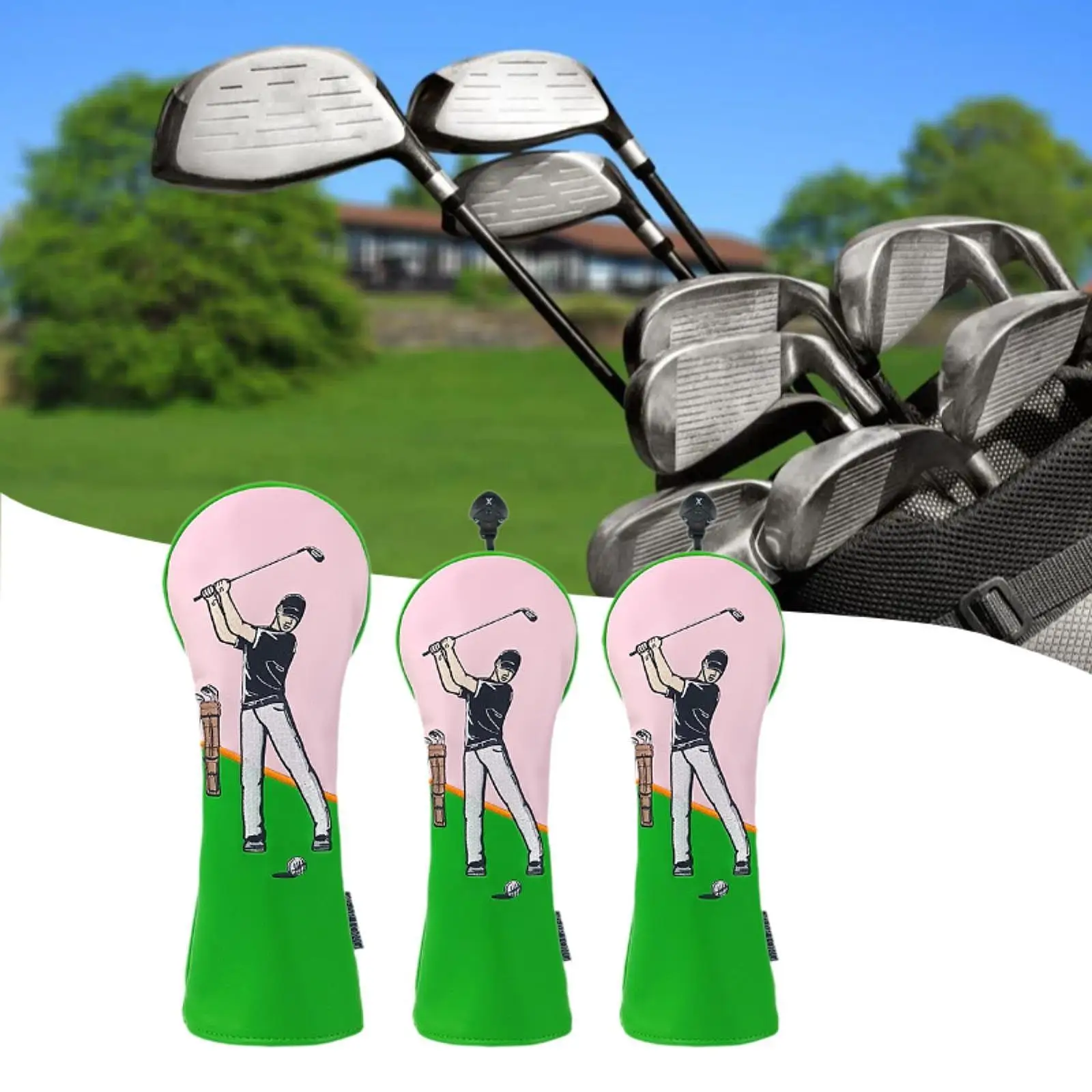 

3Pcs Golf Club Head Covers Set Anti Scratch Waterproof Accessories Protector