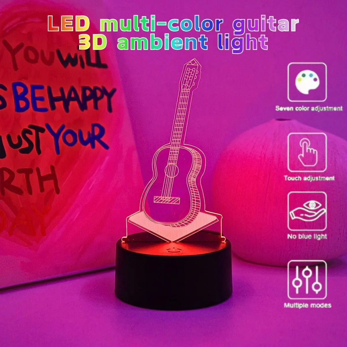 

﻿ 3D guitar night light USBtouch multi-color colorchanging light for bedroom and living room decoration gift light for music fan