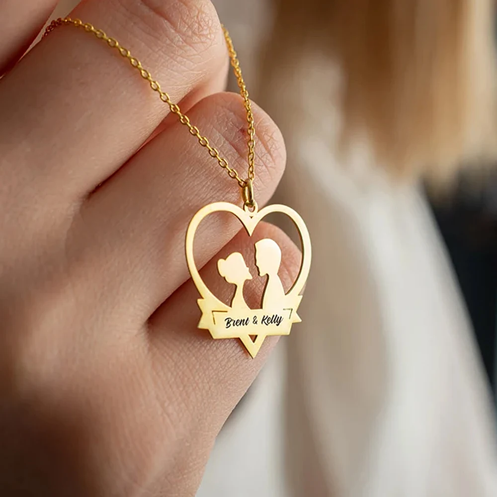 Custom Personalized Engraved Double Name Necklaces Stainless Steel Heart Couple Avatar Pendant Women Necklace Gold Jewelry Gifts