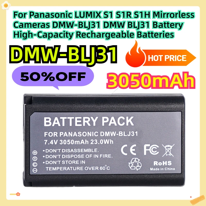 

For Panasonic LUMIX S1 S1R S1H Mirrorless Cameras DMW-BLJ31 DMW BLJ31 Battery 3050mAh High-Capacity Rechargeable Batteries