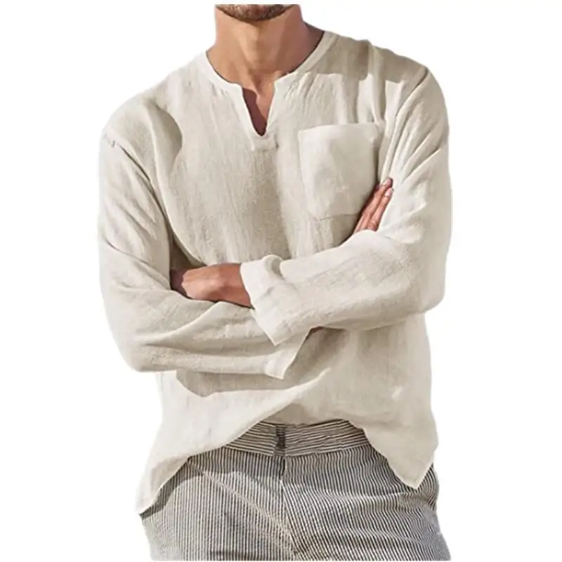 Men's Long Sleeve Beach Linen Shirt Swedish Collar Splice Sports Style Pure Color Not Easy to Deform Summer 2015 Fashion view 3