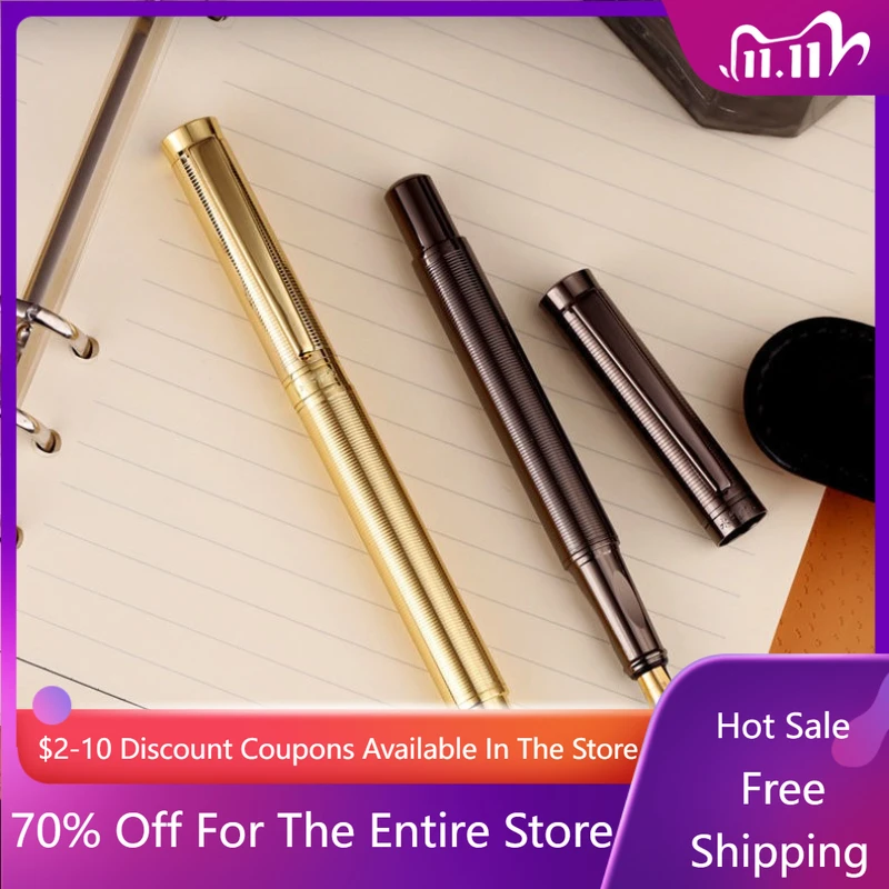 

Wingsung High-end Gold-plated Copper Fountain Pen Brass Bent/F 0.5/1.0 Tip Ink Pen Beginners Professional Office Writer Gift