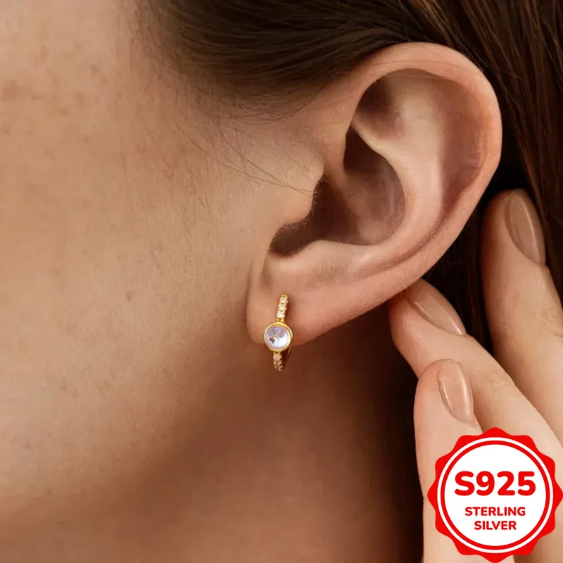

Fashionable, Simple and Versatile Genuine S925 Silver Round Zircon Women's Earrings for Commuting and Elegance