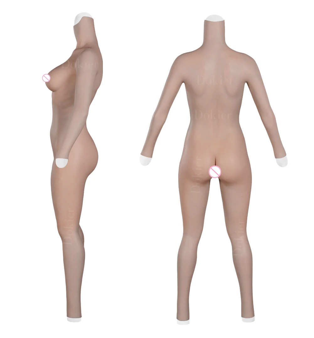 Dokier Silicone Bodysuit Vagina Pants Fake Boobs Full Body Suit for Drag Queen Transgender Shemale Breast Forms Crossdresser