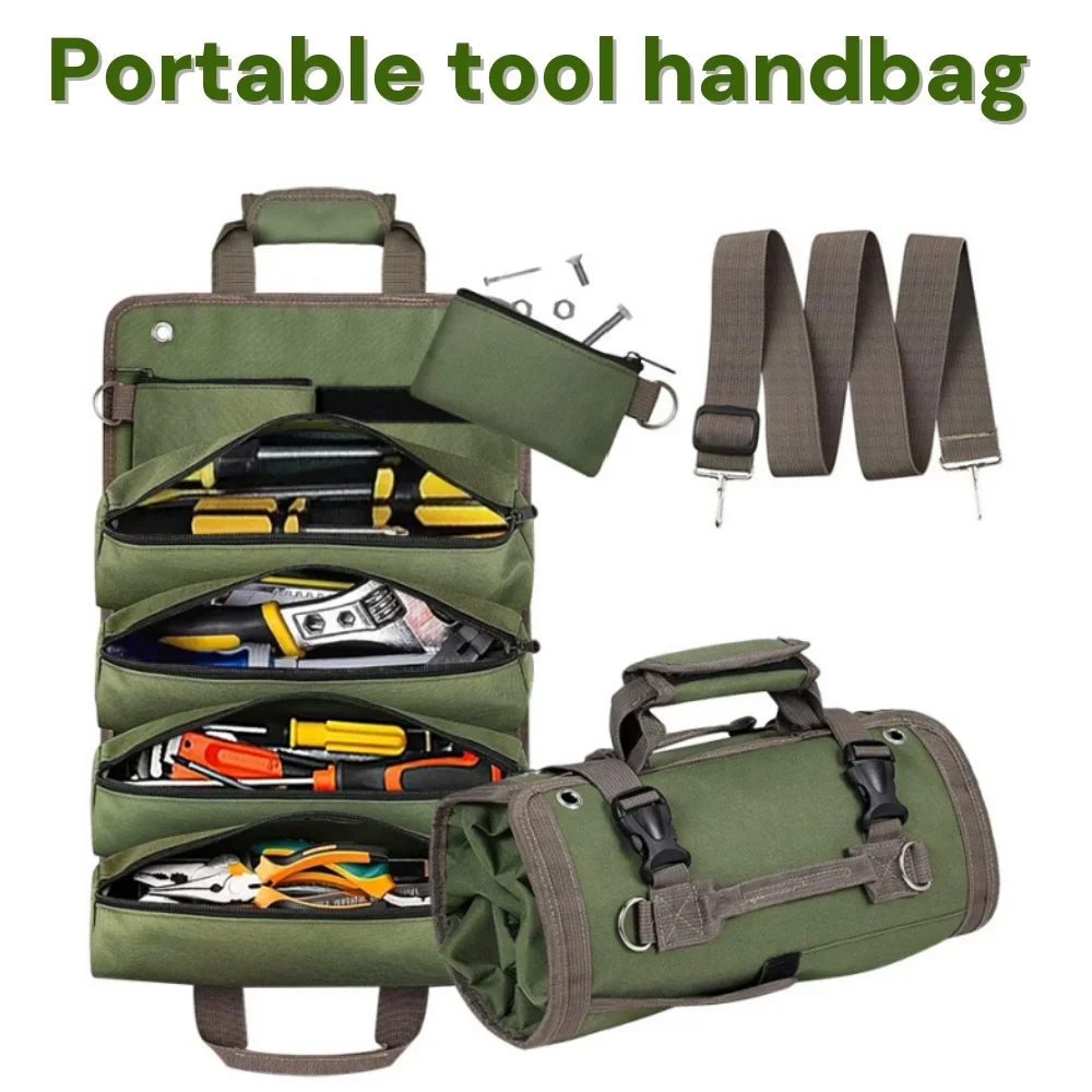 

Men's Bag Toolkit Portable Multifunctional Handheld Car Carrying Wearable Rolled Canvas Hardware Repair Tool Storage Bag
