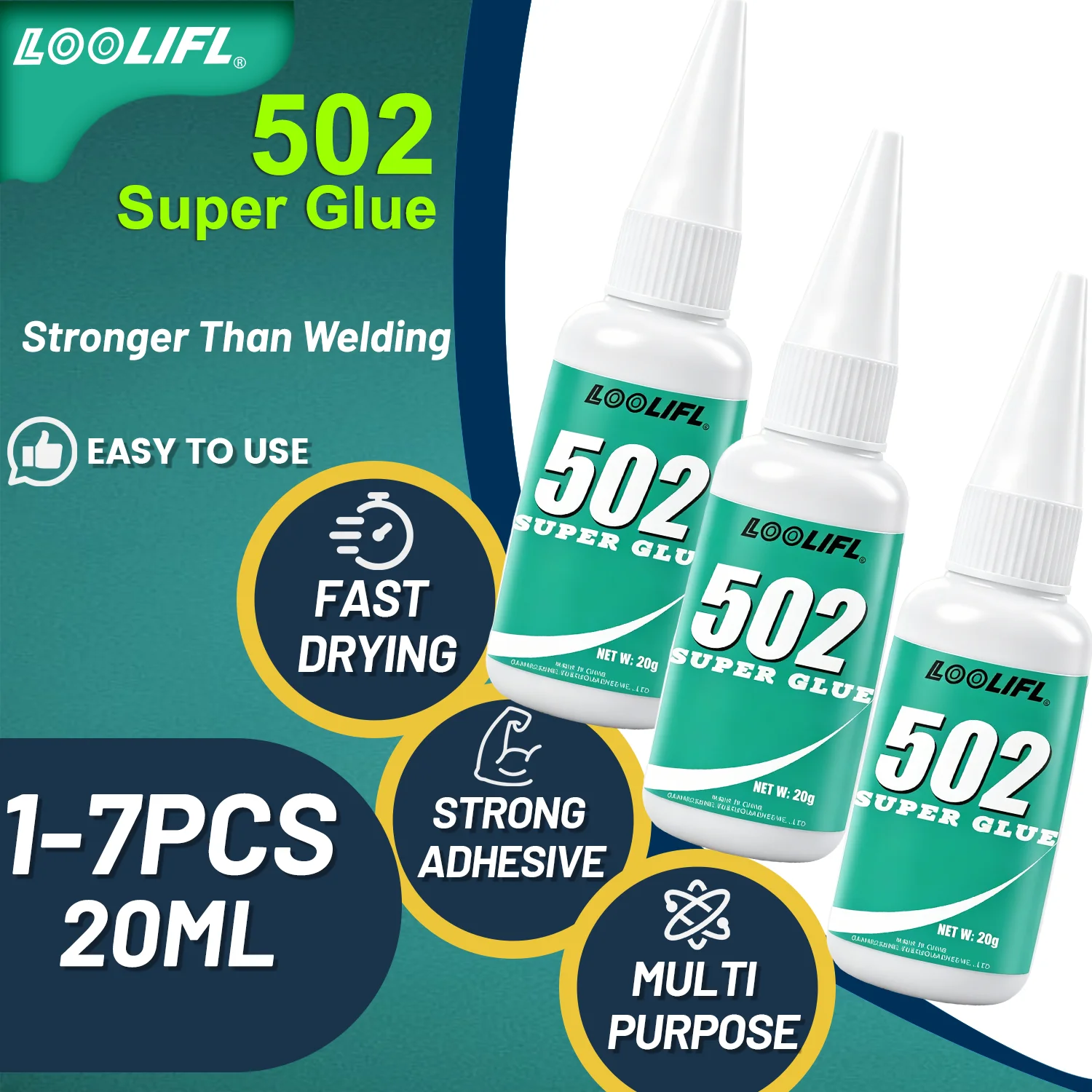 LOOLIFL 20G 502 Super Glue Instant Strong Adhesive Fast Drying Universal Bond For Metal Plastic Wood Ceramic Glass Shoe Repair
