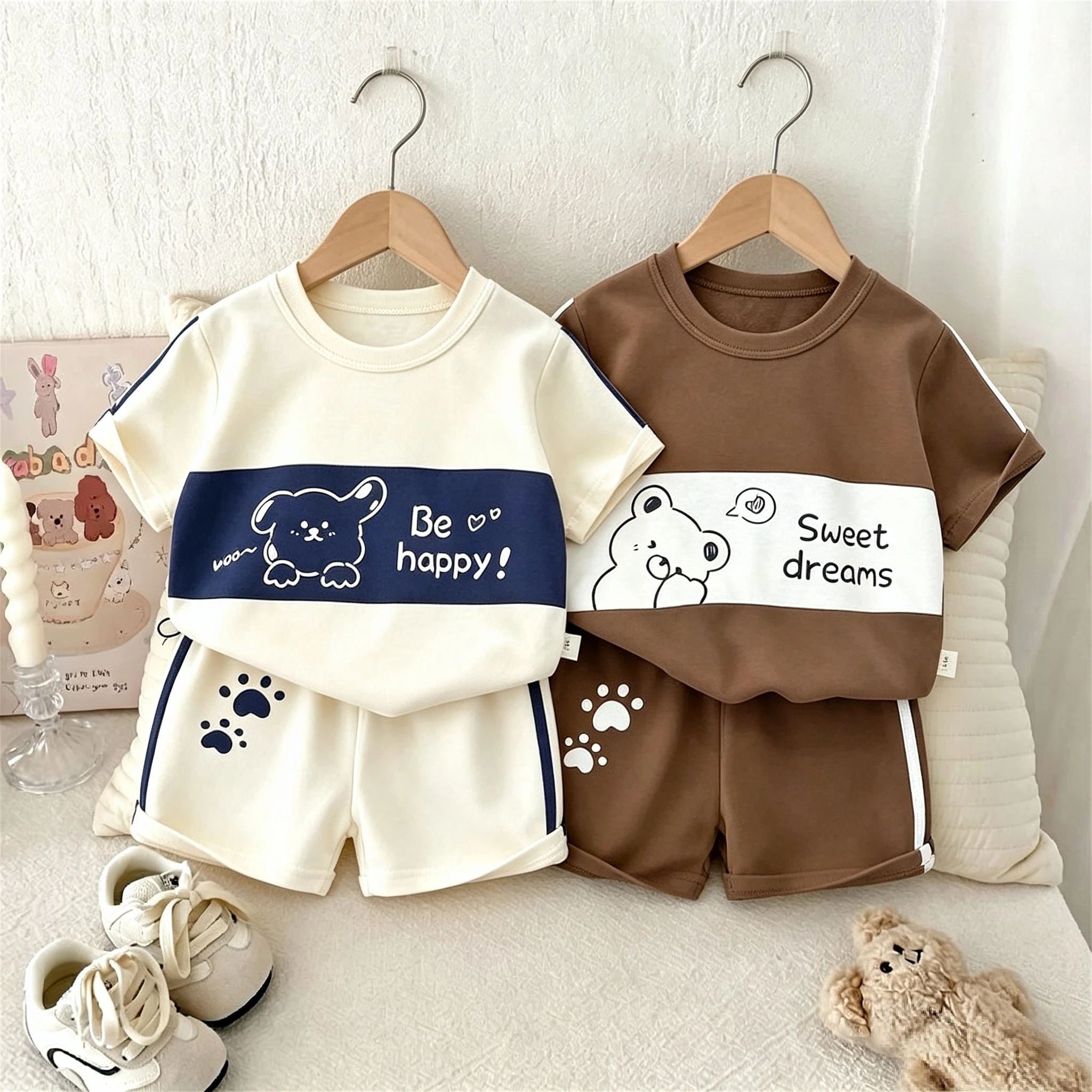 Baby Girl Boy Short Sleeve Suit Casual Tracksuits Outfits Summer Thin Loose Fashion Kids T-shirt Shorts 2piece/set Children Wear