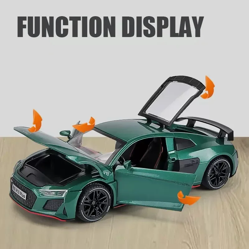 1:24 AUDI R8 V10 Plus Car Model Alloy Sports Diecasts Metal Toy Car Model High Simulation Sound Light Collection Kids Toys Gifts