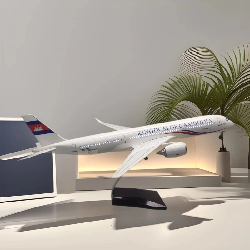 

New 47cm A350 Cambodia Passenger Plane Model 1:142 Scale Die-Cast table decorations Resin Aircraft W Light & Wheels Collectible