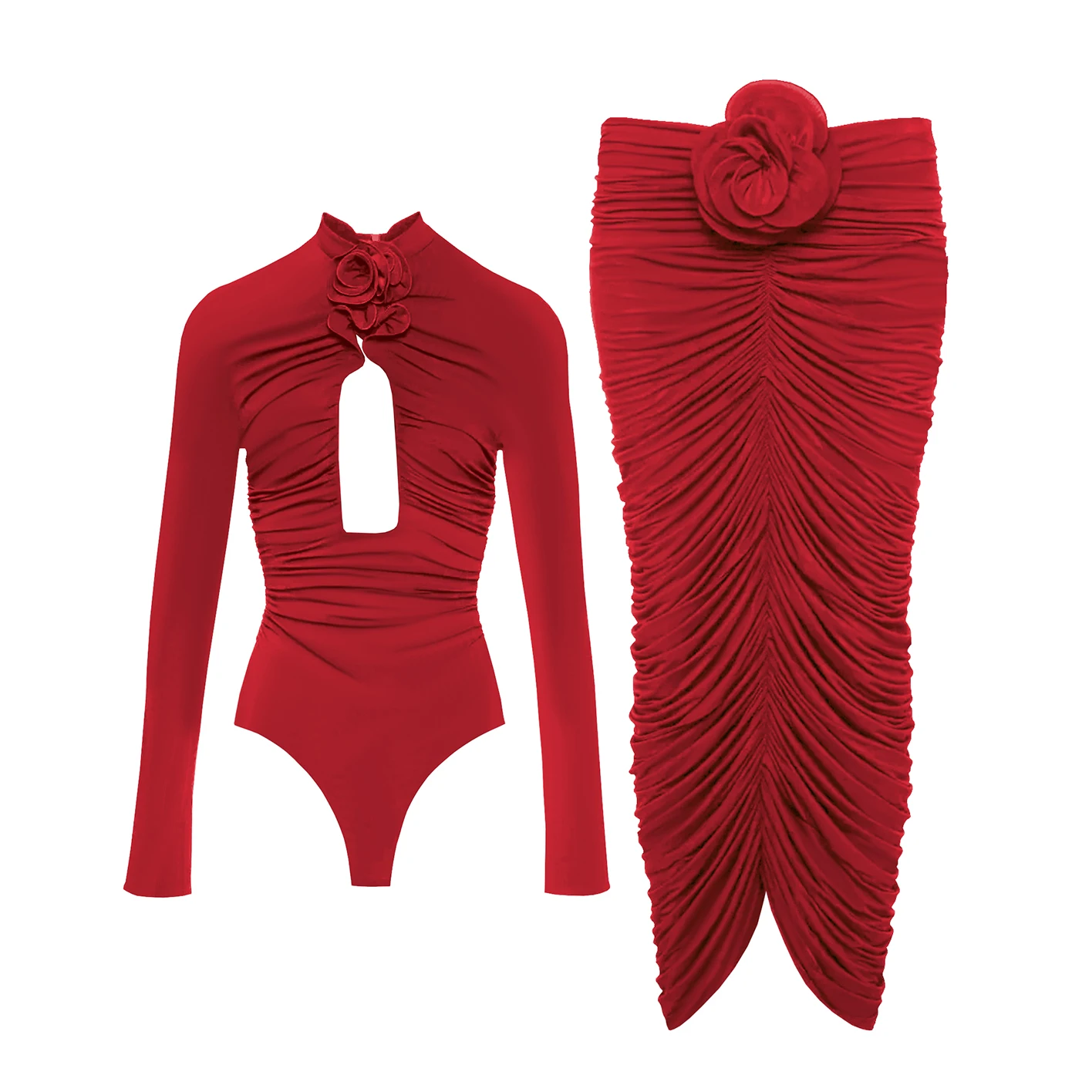 Red Flower Sexy Swimsuit With Cover Up Luxury Woman Swimwear 2025 Off Shoulder Swim Suits Female Sliming Bodysuit Chic Beachwear image 3