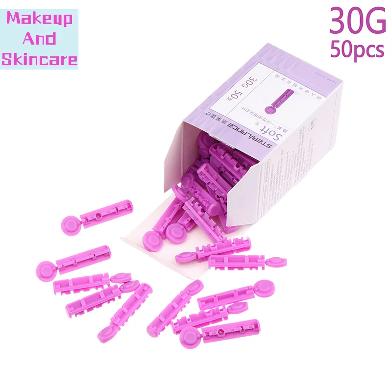 Lancetas para pruebas de glucosa en sangre para la diabetes, 50 unidades, lancetas para diabéticos de 30G, para menos dolor, agujas estériles universales