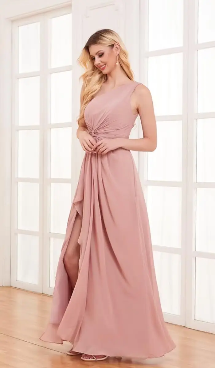 Ein Schulter Chiffon Brautjungfer kleider mit Schlitz Rüschen A-Linie lange formelle Abendkleid Frauen Kleid Party Abschluss ball Sommer