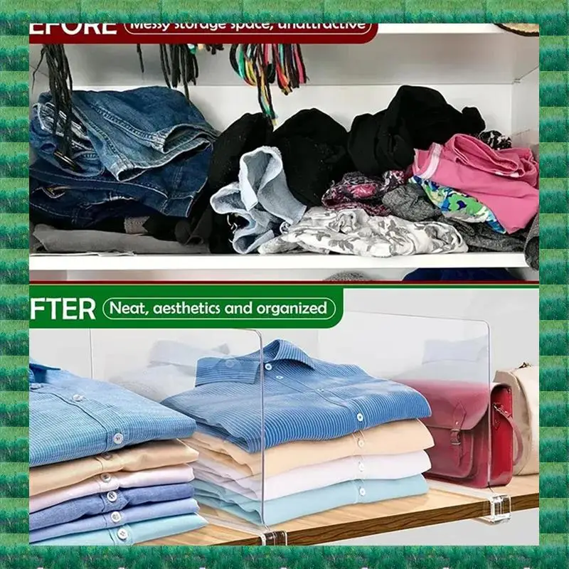 

B76A Transparent Shelf Dividers For Closet Organization - Wardrobe Organizer, Cupboard And Bookcase Partition Baffles